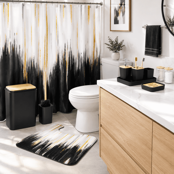 Withe Trush Black Bathroom Accessories Set - 24sets With Shower Curtain And Rugs ...