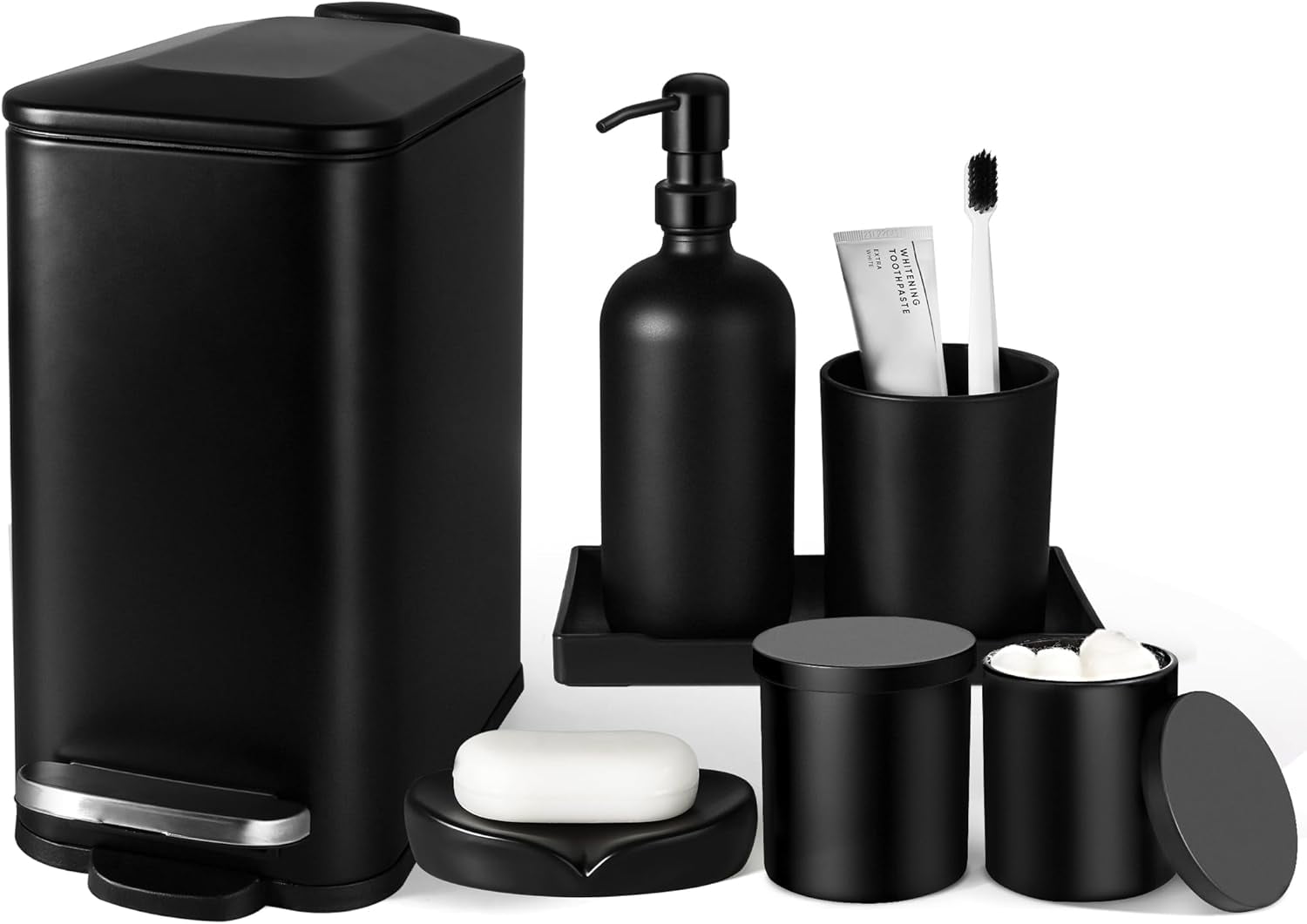 Black Bathroom Accessories Set, 7 Pcs Matte Black Bathroom Accessory