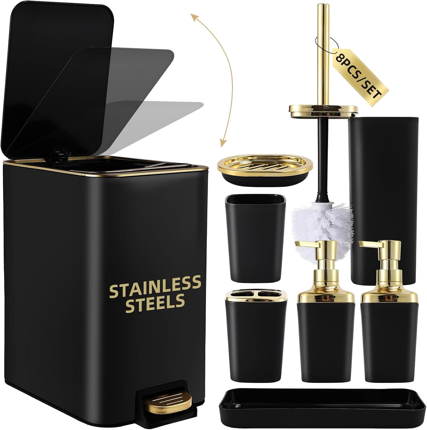 Black Bathroom Accessories Set 8 Piece Black and Gold Bathroom Set ...