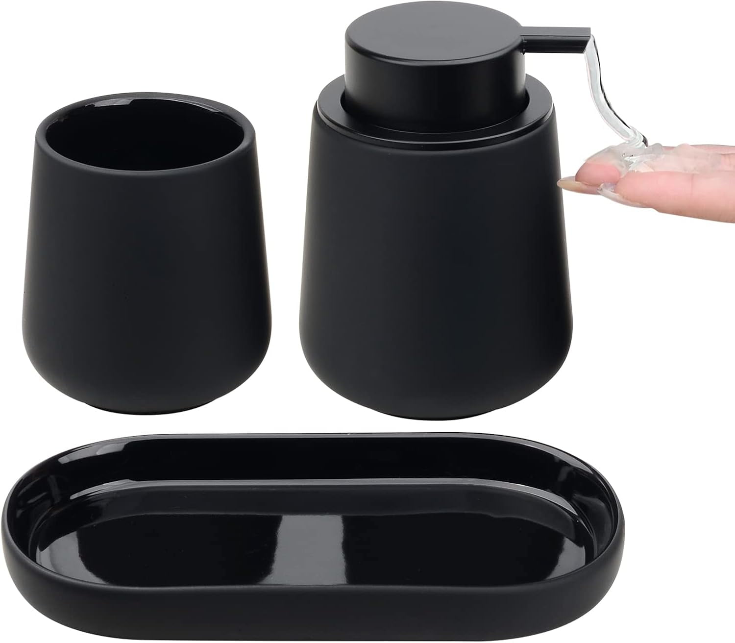 Black Bathroom Accessory Set - 3 pcs Ceramic Bathroom Soap Dispenser ...