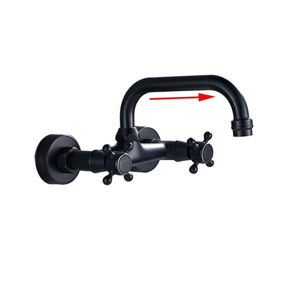 Black Bathroom Basin Faucet 360 Degree Rotating Spout Hot and Cold Faucet Two-handle Wall Mounted Kitchen Basin Faucet