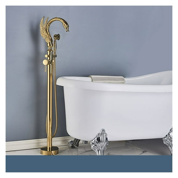 Black Bathroom Bathtub Faucet Floor-standing Hot and Cold Mixer Taps Special Swan-shaped Water Outlet Bathtub Floor Faucet ,360° Swivel Spout