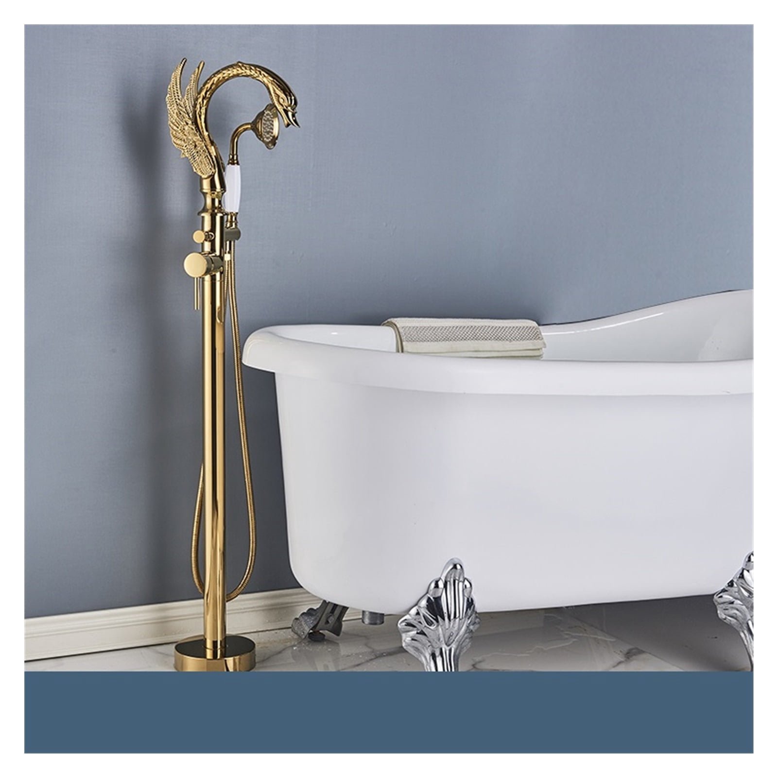 Black Bathroom Bathtub Faucet Floor-standing Hot and Cold Mixer Taps Special Swan-shaped Water Outlet Bathtub Floor Faucet