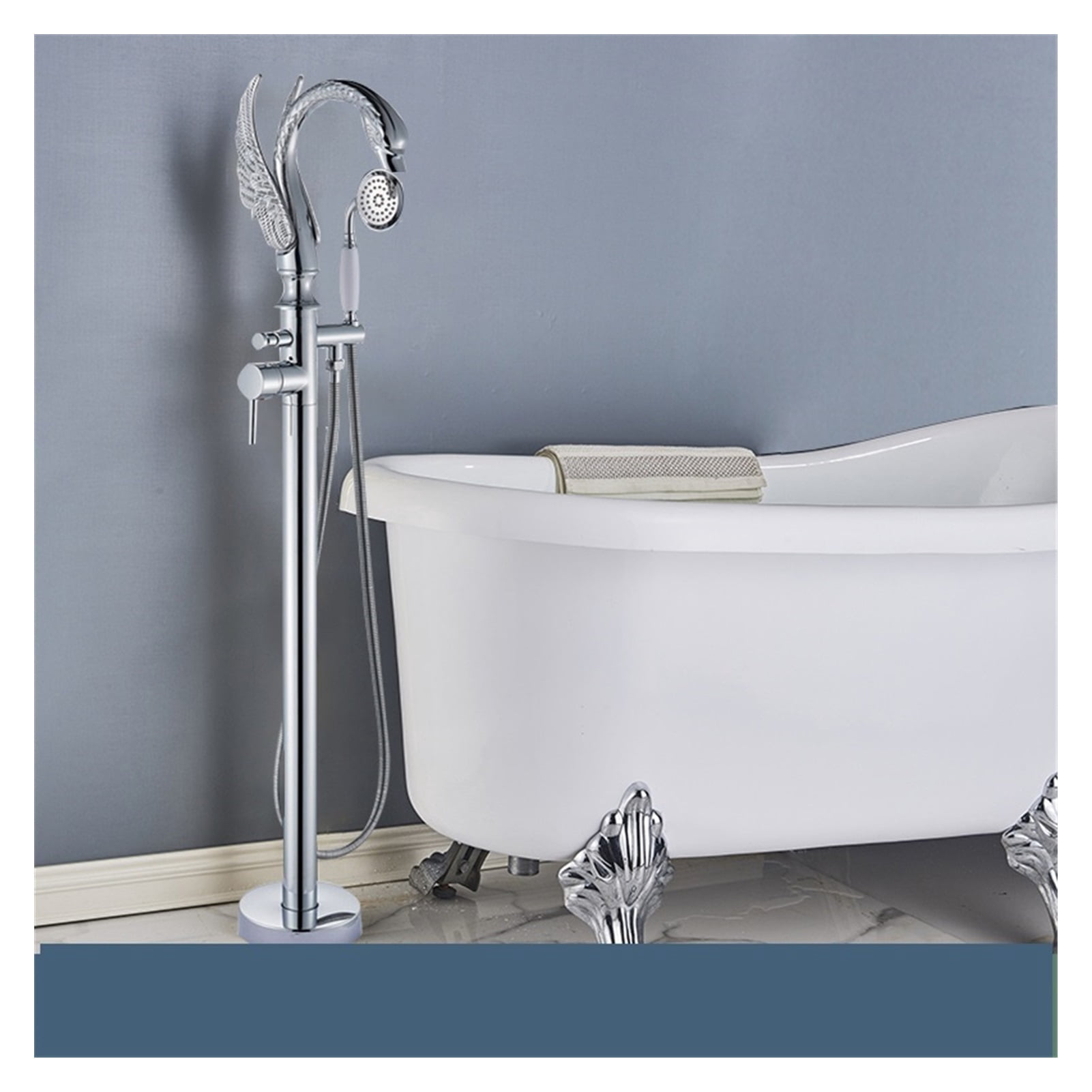 Black Bathroom Bathtub Faucet Floor-standing Hot and Cold Mixer Taps Special Swan-shaped Water Outlet Bathtub Floor Faucet
