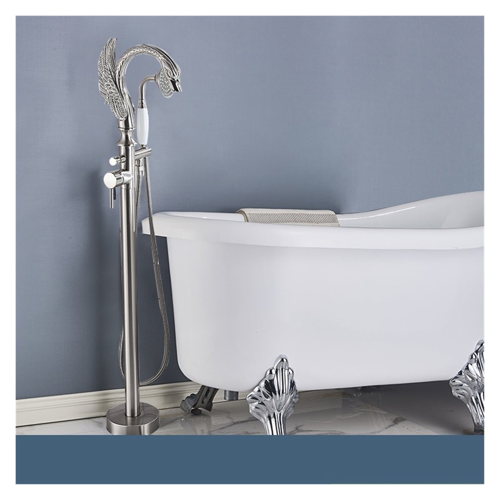Black Bathroom Bathtub Faucet Floor-standing Hot and Cold Mixer Taps Special Swan-shaped Water Outlet Bathtub Floor Faucet