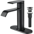 thumbnail image 1 of Black Bathroom Faucet 1 Hole - Faucet for Bathroom Sink with Metal Pop-up Drain, Supply Lines and Deck, Waterfall Bathroom Faucet Single Handle Modern Bathroom Sink Faucet, 1 of 18