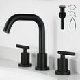 thumbnail image 1 of Black Bathroom Faucet 3 Holes - Two Handles Widespread 8 inch Bathroom Sink Faucet 3 Pieces Basin Faucets 360 Degree Swivel Spout Vanity Sink Faucet with Drain & Supply Hoses, 1 of 5