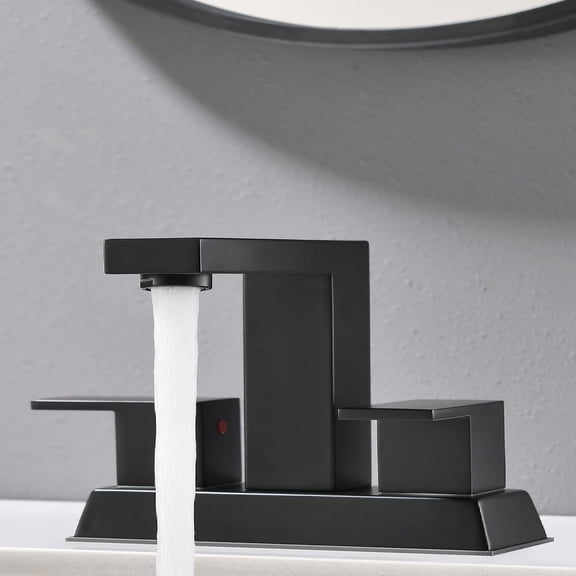 Black Bathroom Faucet - Bathroom Sink Faucet 2 Handles, 4 Inch Centerset Bathroom Faucets for Sink 2 or 3 Holes, Matte Black Bathroom Faucet with Pop Up Drain and 2 Lead-Free Hoses