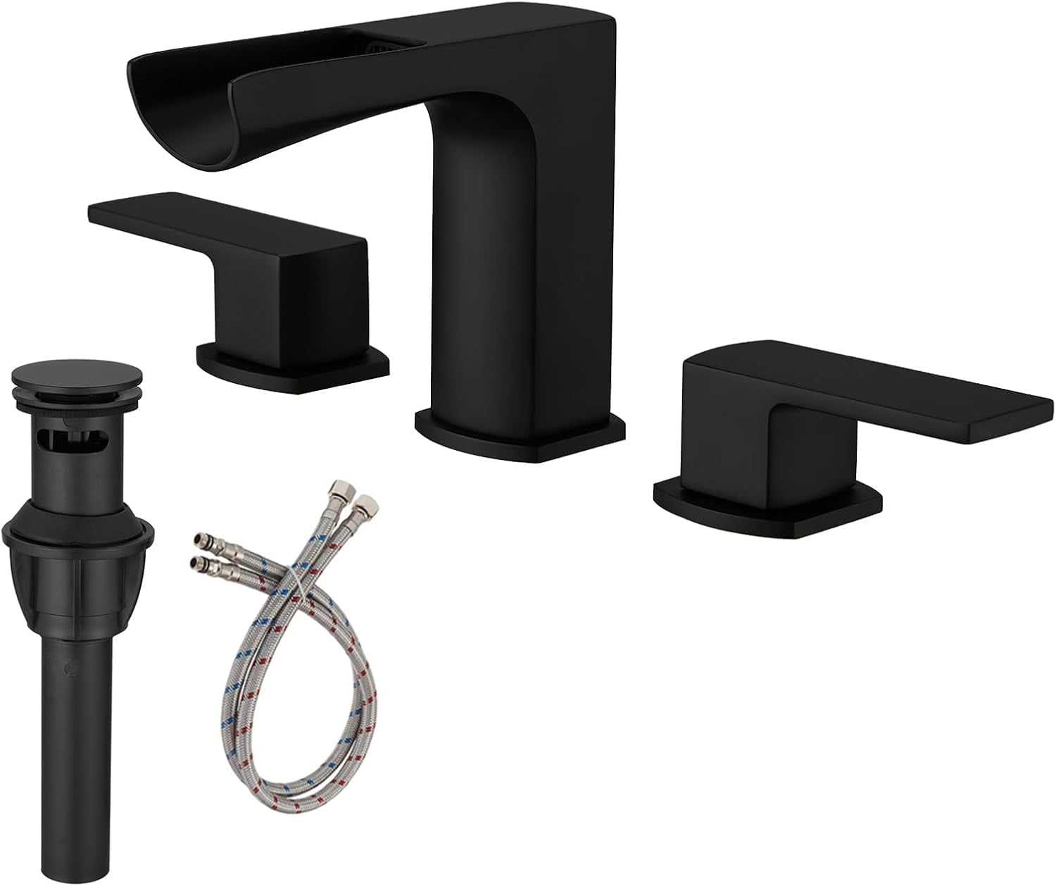 Black Bathroom Faucet Sink 3 Hole Waterfall Matte Black Widespread Faucets 8 Inch 2-Handle ...