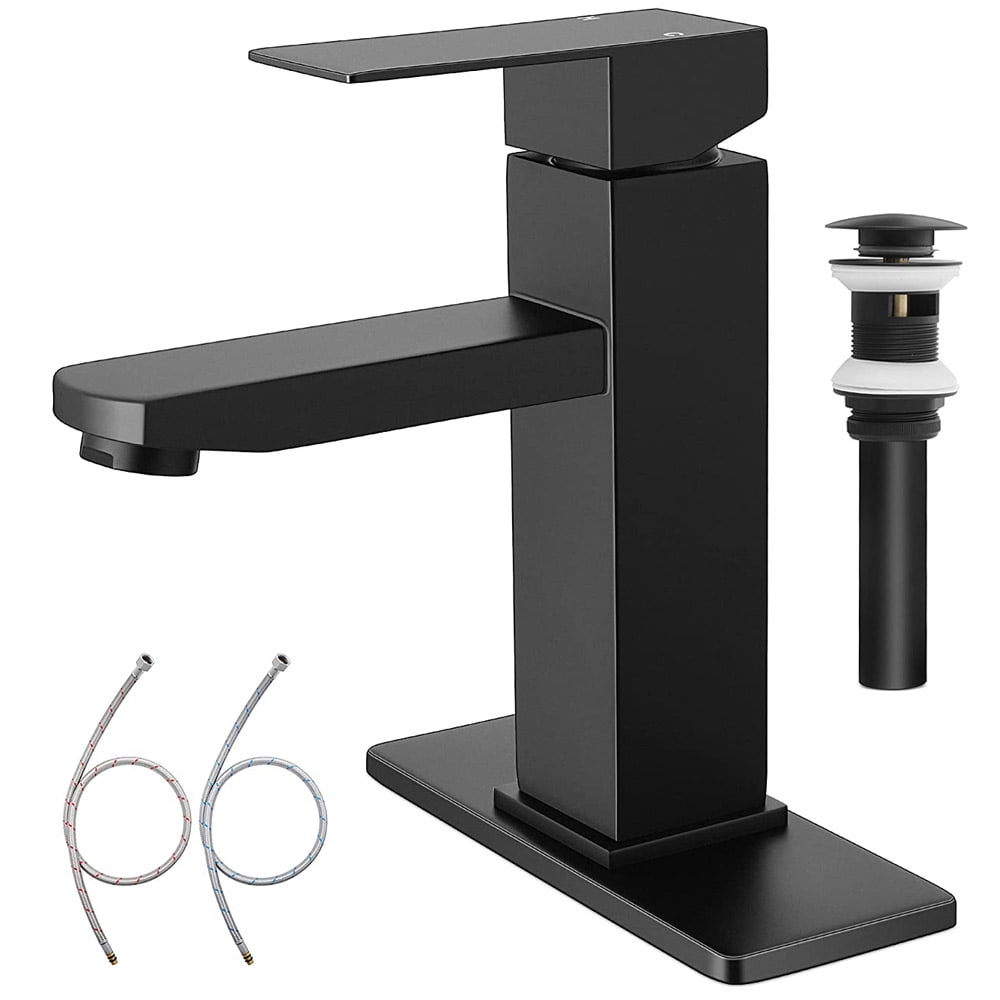 Matte Black Stainless Steel Single Handle Bathroom Faucet with Pop Up Drain