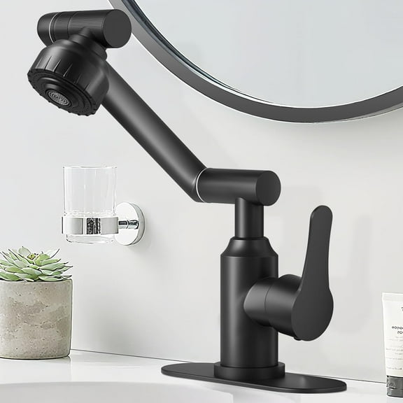 Black Bathroom Faucets, Stainless Steel 1080 Rotatable Bathroom Sink Faucet 1 Hole or 3 Holes, Single Handle Bathroom Faucets with Hot and Cold Hoses, 2 Water Outlet Modes, Matte Black