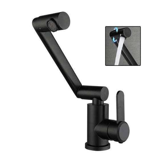 Black Bathroom Folding Basin Faucet Stainless Steel 360 Degree Swivel Washbasin Tap Cold Hot Mixer Deck Mounted Splash Proof Tap ,Bar Laundry RV Farmhouse