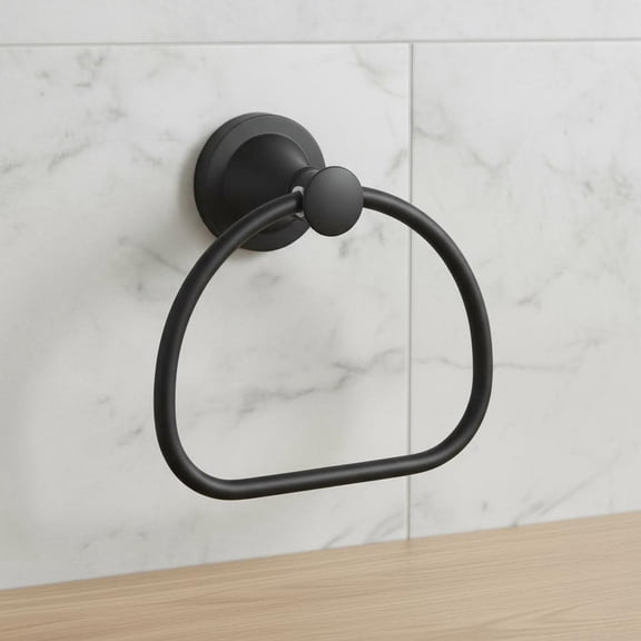 Black Bathroom Hand Towel Holder, Matte Black Towel Ring Holder, Wall Mounted Towel Rack Hanger, Half Round Modern Hardware Accessory