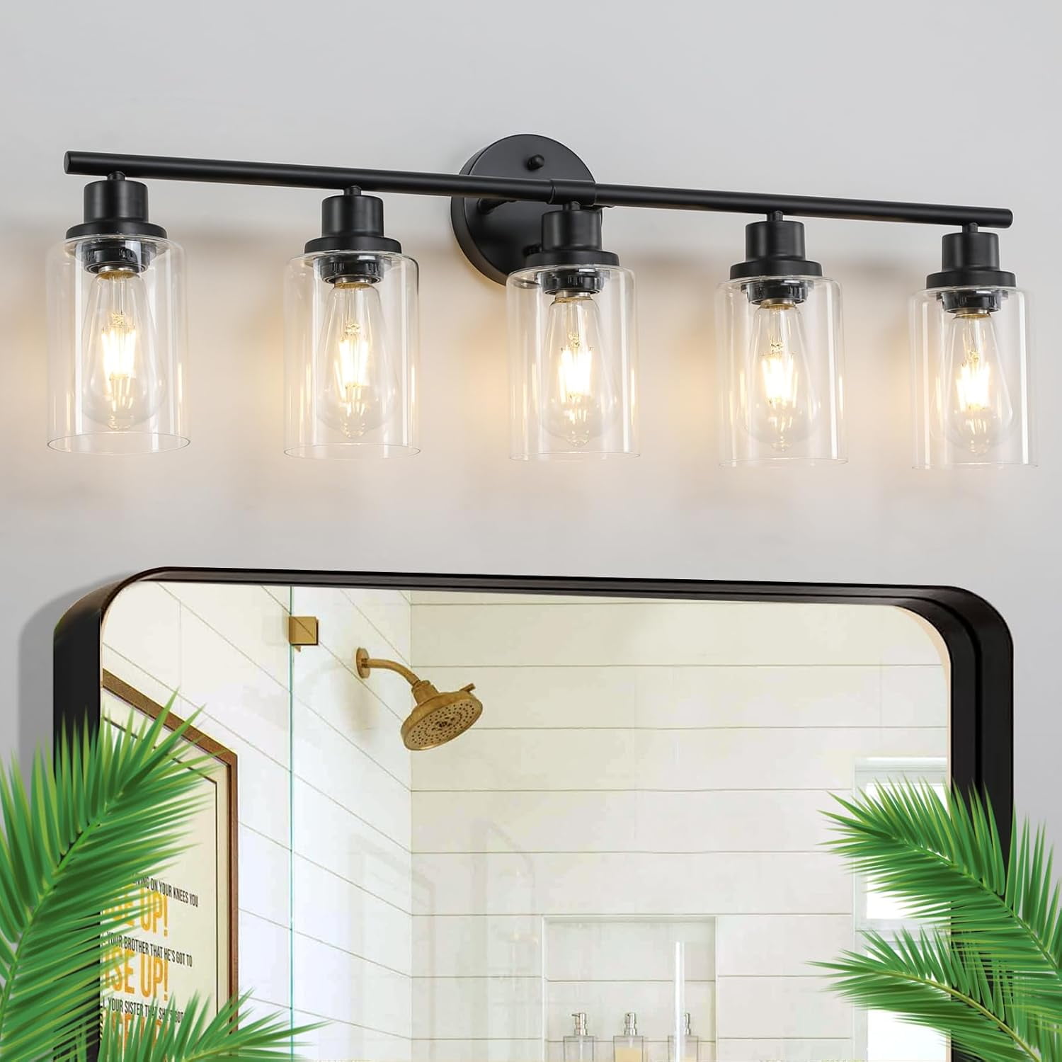 Black Bathroom Light Fixture, 5-Light Vanity Light Fixture Black ...