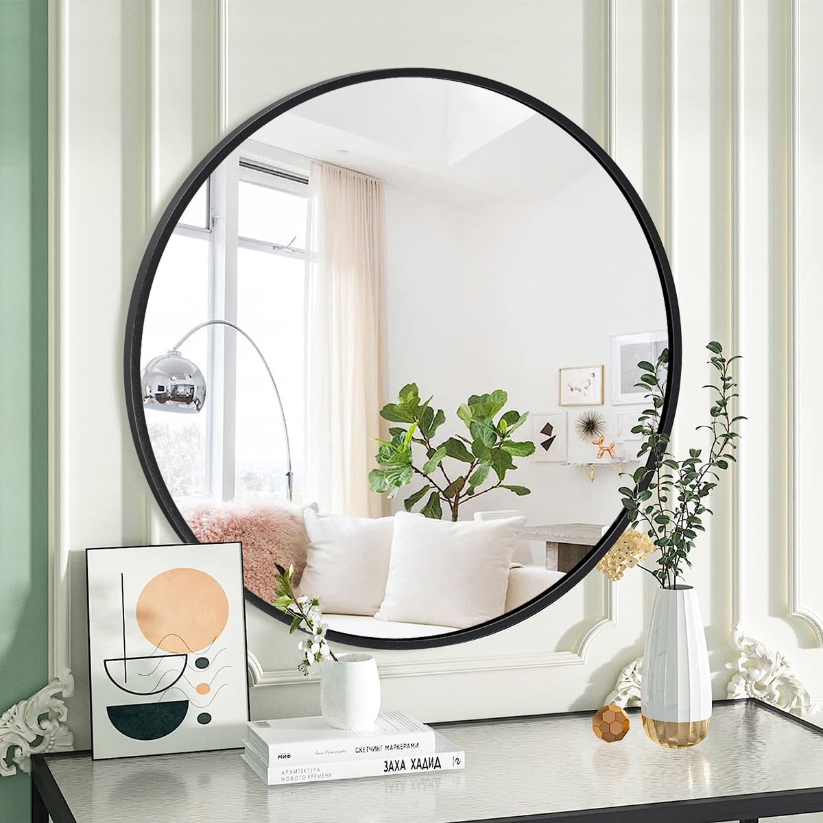  rozycher Round Mirror 24 Inch, Black Circle Mirror, Round  Bathroom Mirror for Wall, Wall Mirror Decor, Black Round Mirror for  Bathroom, Living Room, Bedroom, Entryway, Hallway, Vanity, Washroom : Home 