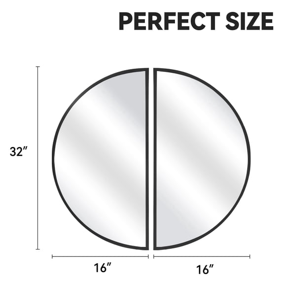Black Bathroom Mirror Half Circle Shape, Metal Frame Wall Mounted Mirror for DIY Decor in Living Room Bedroom Entryway, Black