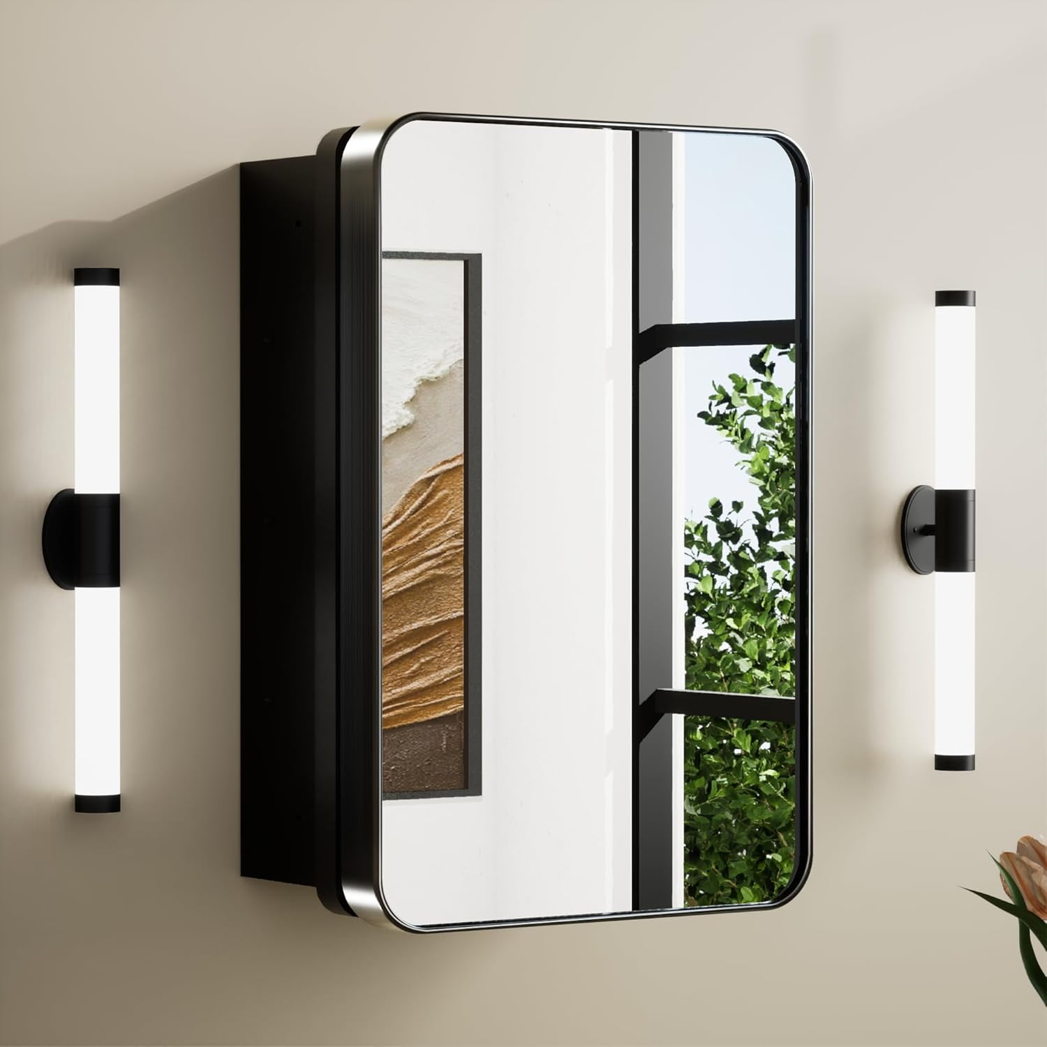 Black Bathroom Mirror Medicine Cabinet 17 X 25 - Stainless Steel Framed ...