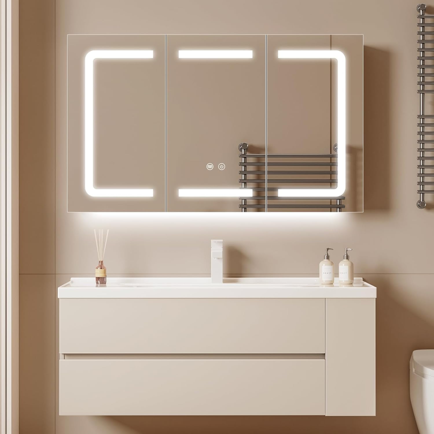 Black Bathroom Mirror Medicine Cabinets with LED Lights, Wall Mounted ...