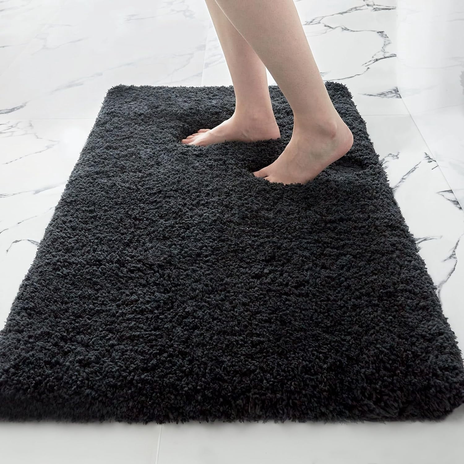 Black Bathroom Rug 17x24in Washable Non Slip Bath Rug for Bathroom ...
