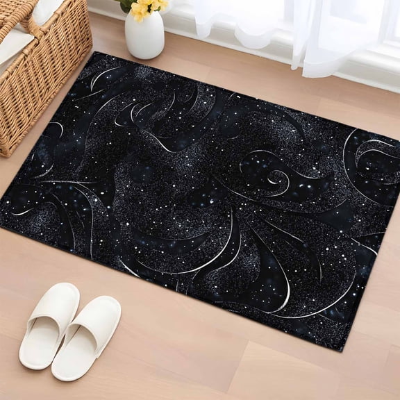 Black Bathroom Rug Washable 2x3 Entryway Rug Non Slip Modern Abstract Dot Starry Night Aesthetics Front Door Mat Low Pile Indoor Doormat Throw Floor Carpet for Kitchen Bedroom Entrance