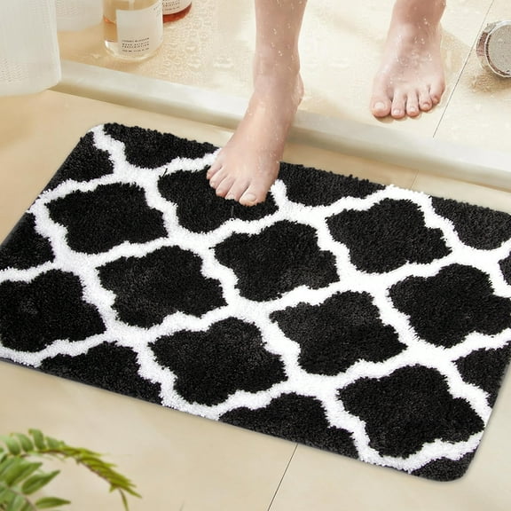 Black Bathroom Rugs 16" x 24", Thick Soft Bath Mats for Bathroom Non Slip Floor Mat, Absorbent Microfiber Wash Dry Bath Rugs, Tub and Shower Mat