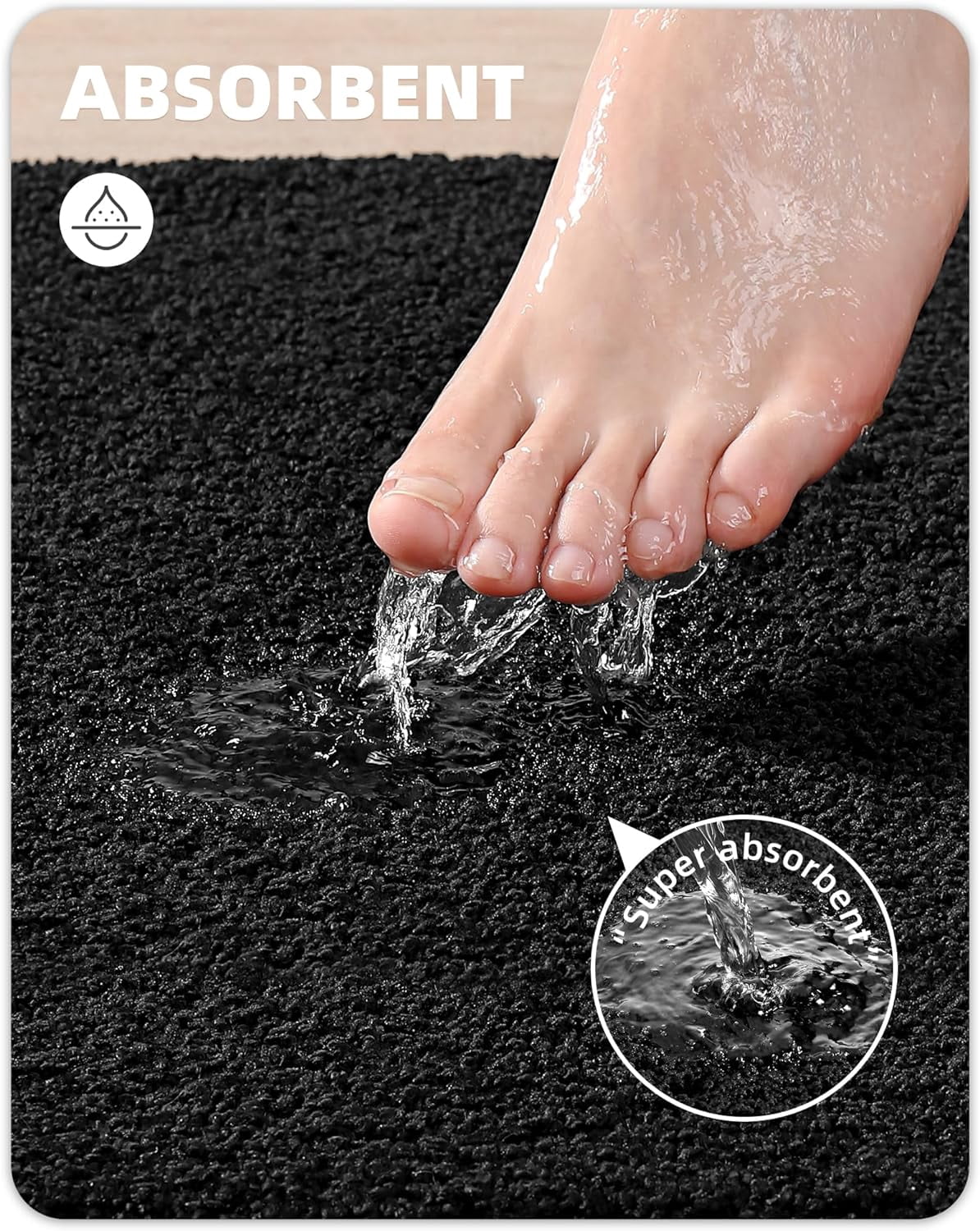 Black Bathroom Rugs- Absorbent, Non Slip, Soft, Washable, Quick Dry, 24 ...