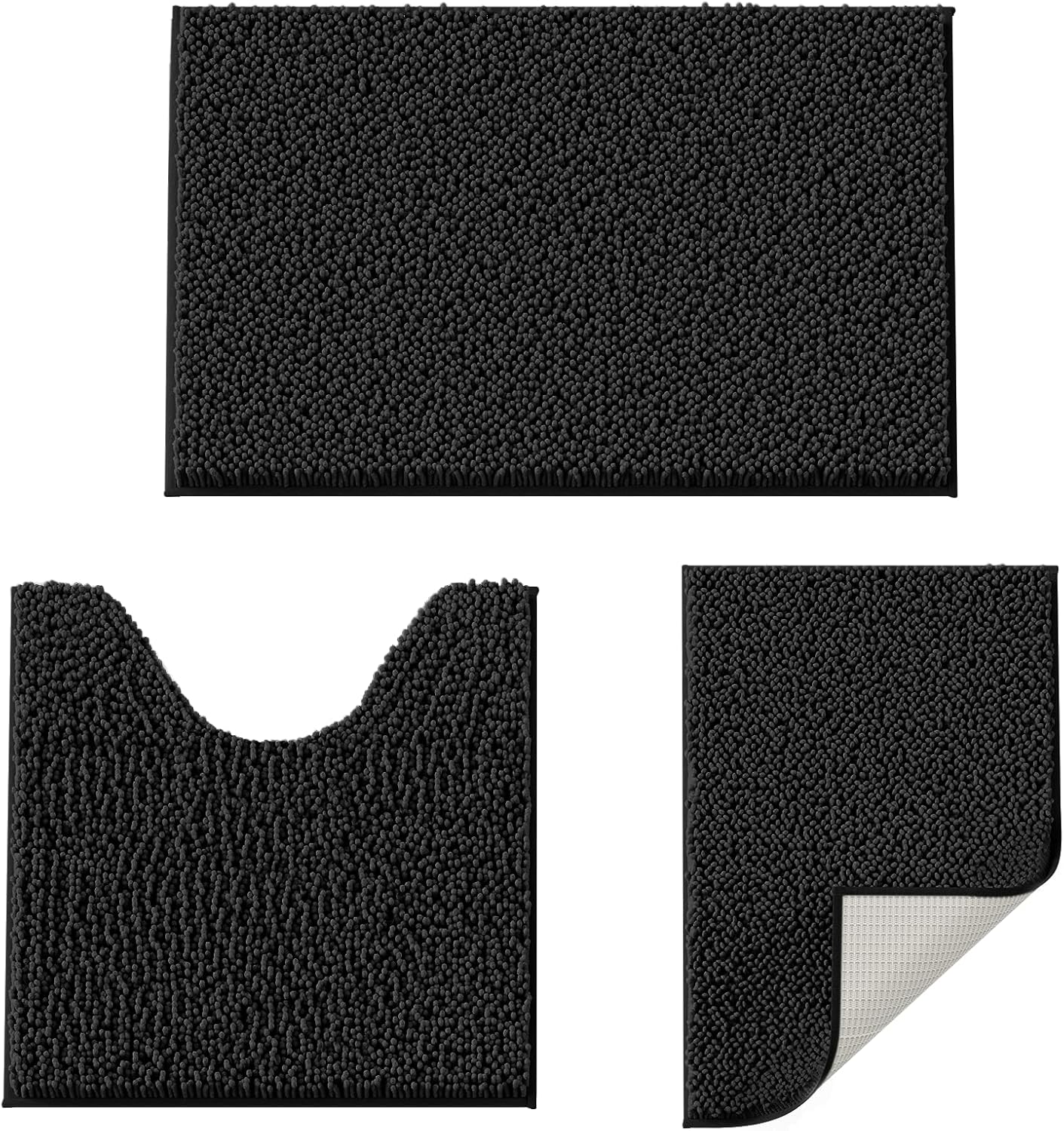 Black Bathroom Rugs Non-Slip Door Mat, Chenille Bathroom Mats, Bath ...