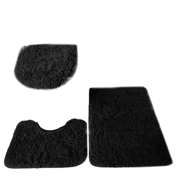 Black Bathroom Rugs Sets 3Piece Bath Mat Solid Bath Rug Floor Mats Washable Shower Rug with U-Shaped Contour Rug Toilet Lid Cover