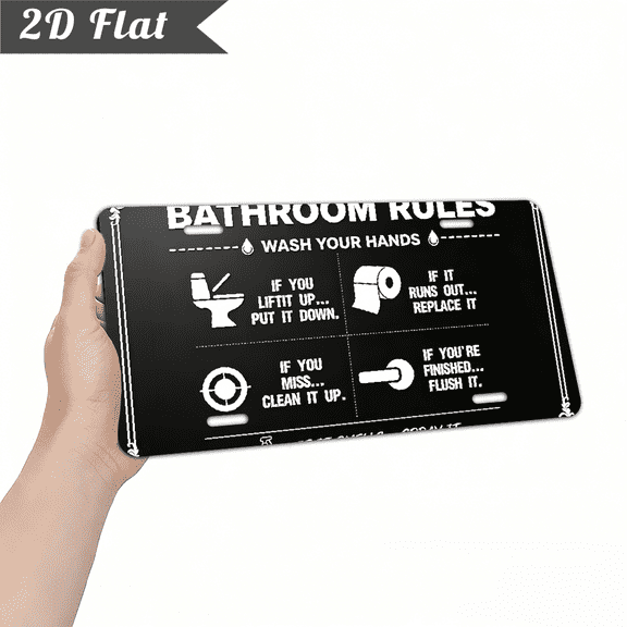 Black Bathroom Rules Metal Sign - Funny Wash Your Hands Humorous Tin Plaque, Vintage Rustic Wall Decor for Restroom, Home, Toilet, Farmhouse, Waterproof Retro Quote Art Print, Multipurpose Ba