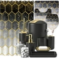 thumbnail image 1 of Black Bathroom Sets with Shower Curtain and Rugs - 25 PC Bathroom Accessory Set, Trash Can, Soap Dispenser, Soap Dish, Toilet Brush, Toothbrush Holder, Tumbler Cup, Tray, Canisters, Honeycomb Marble, 1 of 15