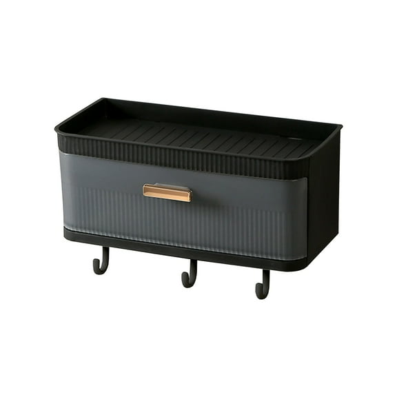 Black Bathroom Shelf Multi Functional Wall Hanging Storage Basket With Suction Cups No Drill Installation Plastic Organizer For Toiletries In Kitchen Bathroom Balcony 9.72X4.4X4.13In 0.78L