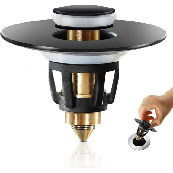 Black Bathroom Sink Stopper,Pop Up Drain Stopper for Bathroom Sink,Bathroom Sink Strainer ,Sink Plug,Universal Wash Basin Sink Stopper,Suitable for 1.1~1.5 Inch Bathroom Sink Drain Pipe (Matte Black)