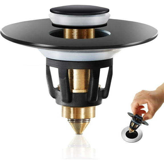 Black Bathroom Sink Stopper,Pop Up Drain Stopper for Bathroom Sink,Bathroom Sink Strainer ,Sink Plug,Universal Wash Basin Sink Stopper,Suitable for 1.1~1.5 Inch Bathroom Sink Drain Pipe (Matte Black)