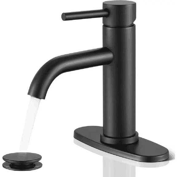 Black Bathroom Sink Tap with Waste Mono Single Lever Vanity Basin Mixer Taps