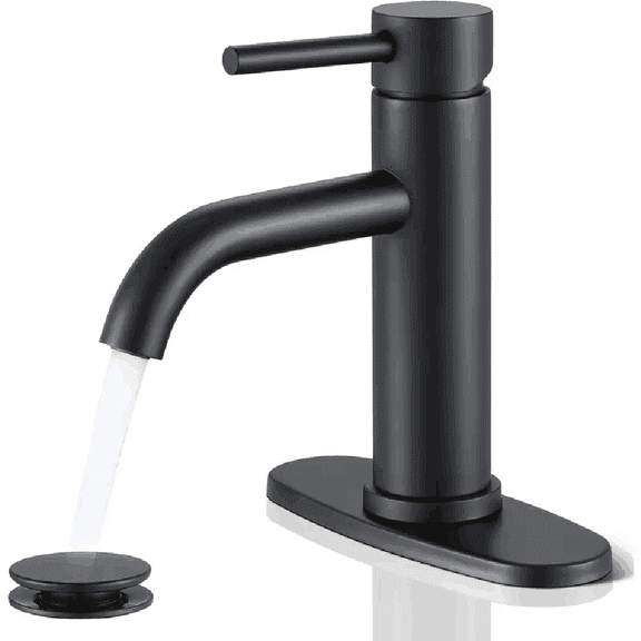 Black Bathroom Sink Tap with Waste Mono Single Lever Vanity Basin Mixer Taps