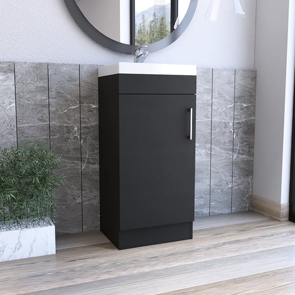 Black Bathroom Storage Chest - Single Door Vanity Cabinet, Robust Particle Board Board, Stable Structure