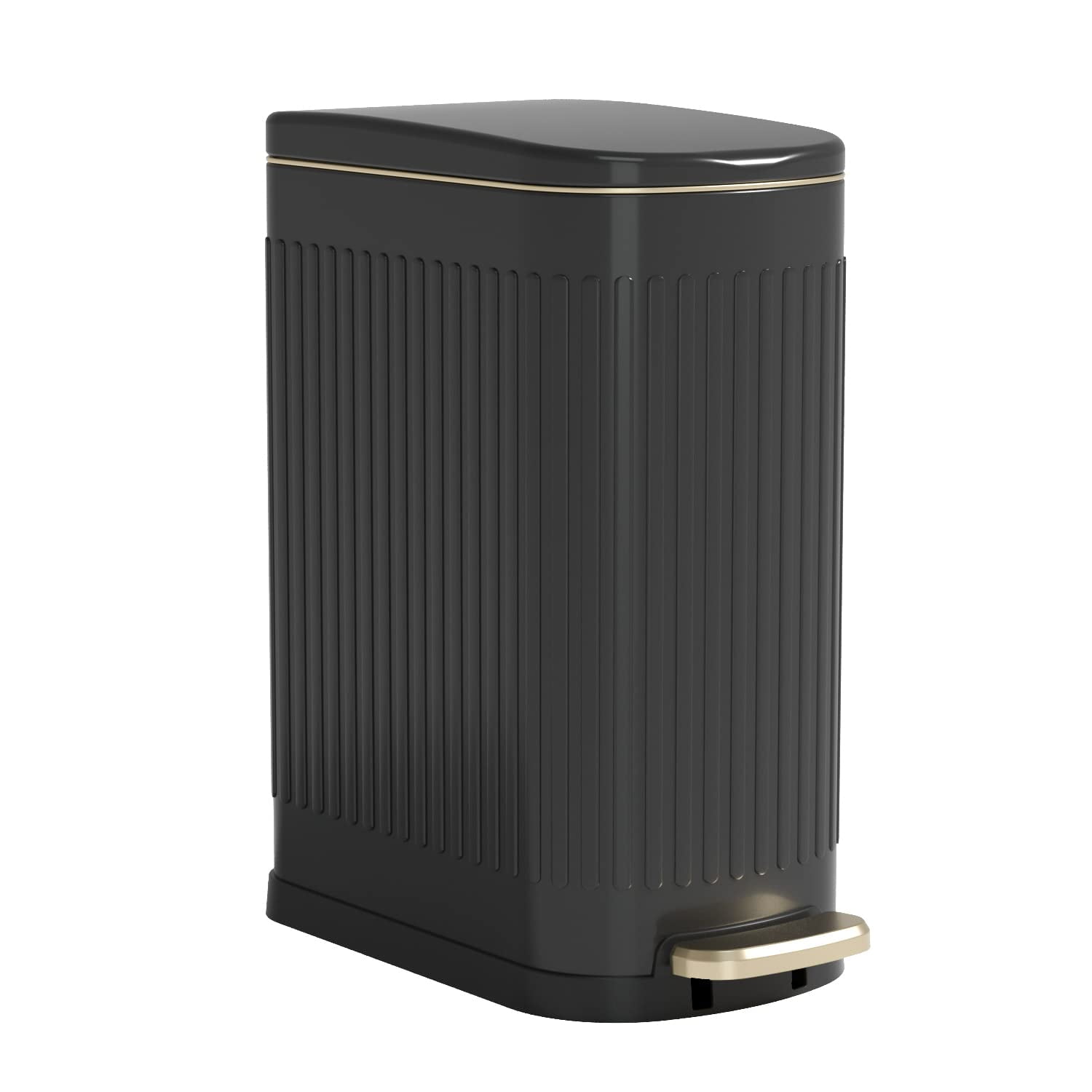 Black Bathroom Trash Can with Lid10L/2.6 Gallon Stainless Steel Step