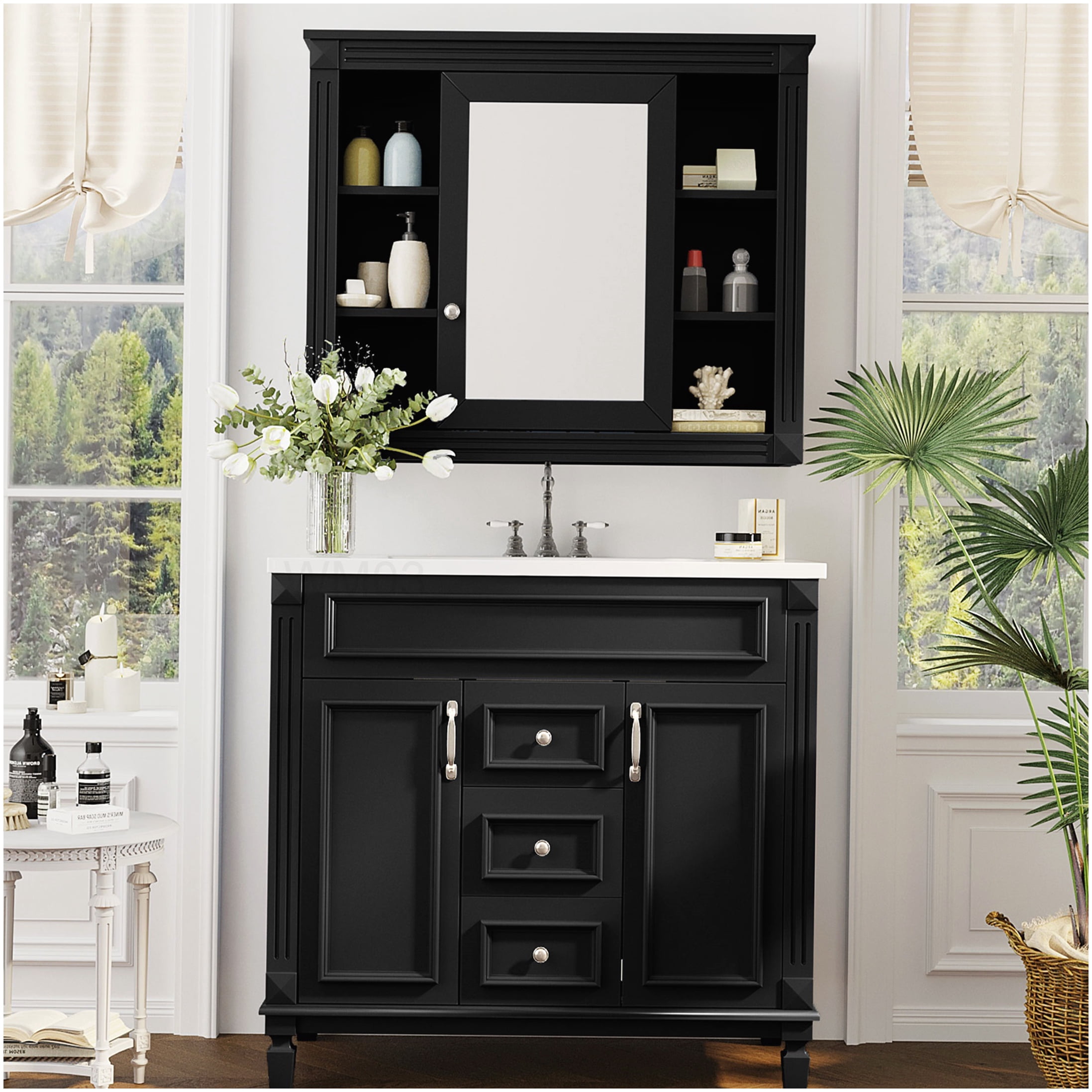 Black Bathroom Vanity 36" with Sink and Mirror, Soft Close Storage ...