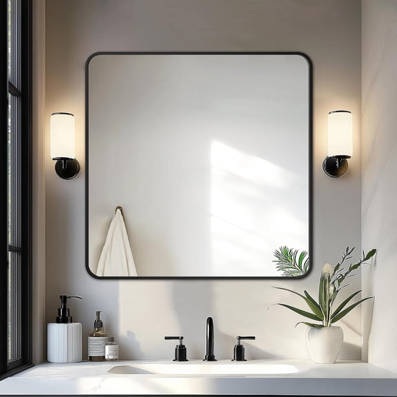 Black Bathroom Vanity Mirror 30" x 30", High-Definition Shatterproof, Horizontal or Vertical Mount