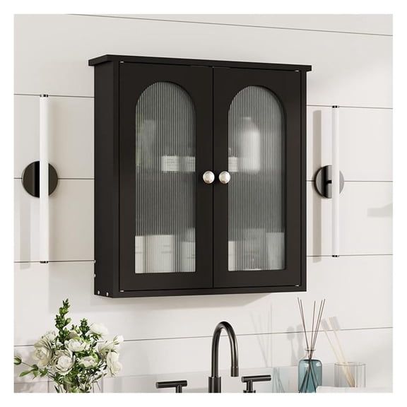 Black Bathroom Wall Cabinet,Bathroom Cabinet Wall Mounted with Arched,Medicine Cabinets Over Toilet,Surface Mount Medicine Cabinet for Laundry Room,Kitchen,Storage Cabinet 22x23