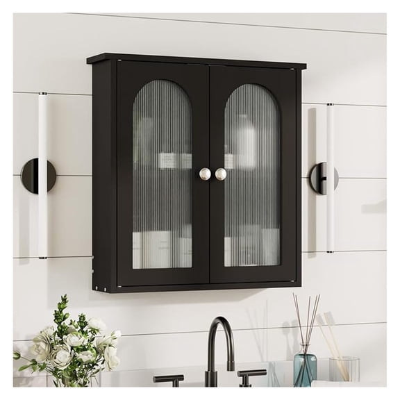 Black Bathroom Wall Cabinet,Bathroom Cabinet Wall Mounted with Arched,Medicine Cabinets Over Toilet,Surface Mount Medicine Cabinet for Laundry Room,Kitchen,Storage Cabinet 22x23