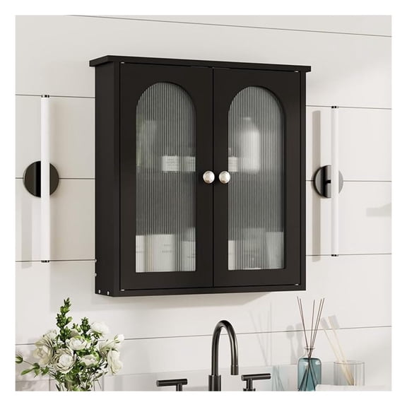 Black Bathroom Wall Cabinet,Bathroom Cabinet Wall Mounted with Arched,Medicine Cabinets Over Toilet,Surface Mount Medicine Cabinet for Laundry Room,Kitchen,Storage Cabinet 22x23