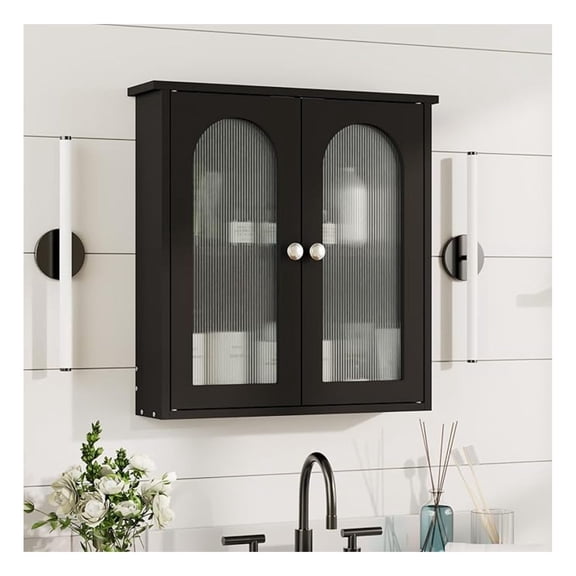 Black Bathroom Wall Cabinet,Bathroom Cabinet Wall Mounted with Arched,Medicine Cabinets Over Toilet,Surface Mount Medicine Cabinet for Laundry Room,Kitchen,Storage Cabinet 22x23