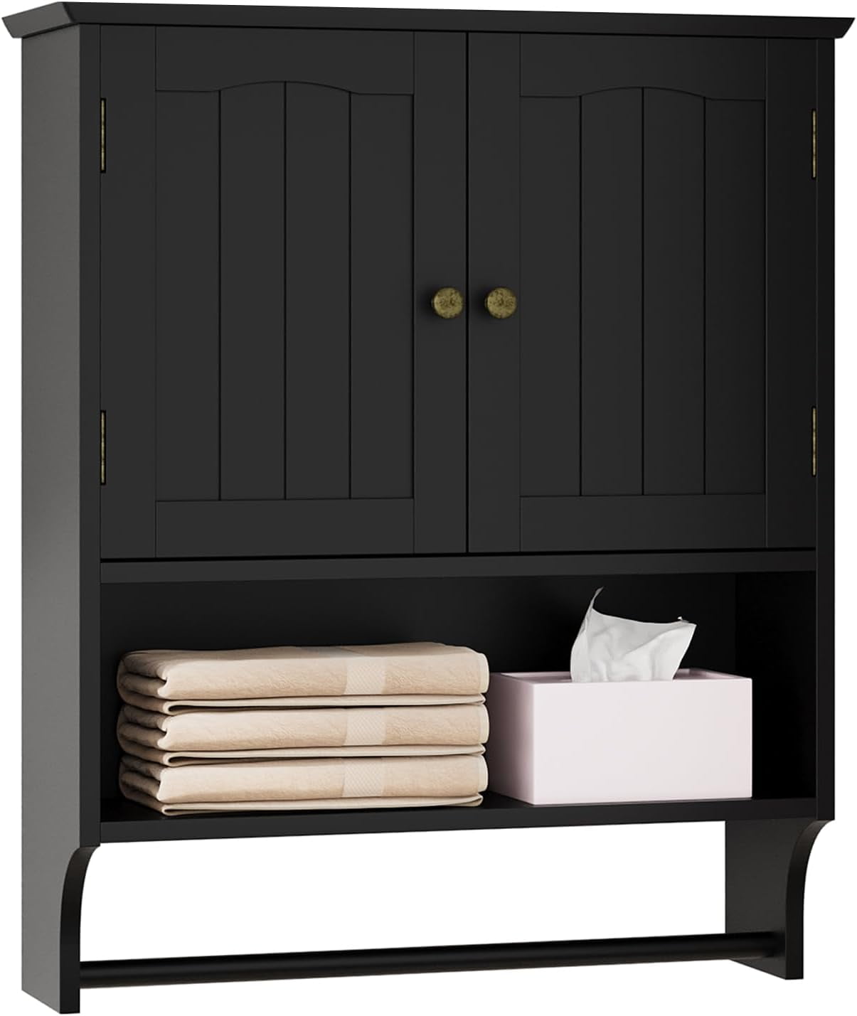 Black Bathroom Wall Cabinet with Towel Rack, Bathroom Cabinet Wall ...