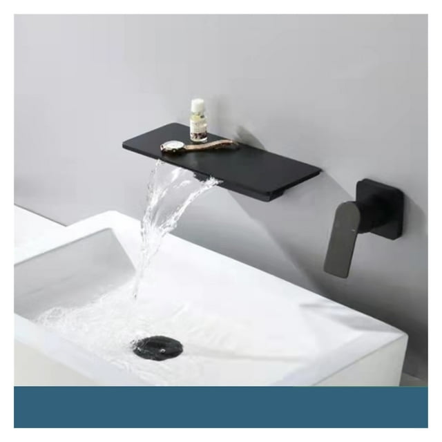 Black Bathroom Waterfall Basin Mixer Faucet Single Lever Wall Mounted