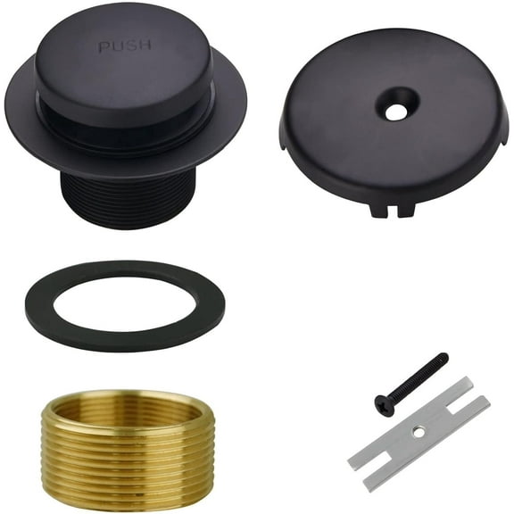 Black Bathtub Drain Tip-Toe Single Hole, Tub Drain Trim Set Conversion Kit Assembly, Coarse Thread Replacement Trim Kit with 1-Hole Overflow Faceplate Includes an Adapter, Matte Black