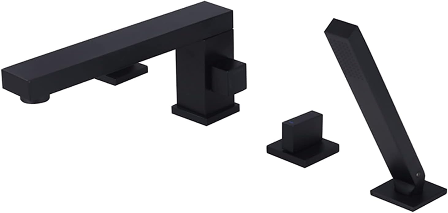 Black Bathtub Faucet, AllCopper FourPiece Cold and Hot Water Mixer