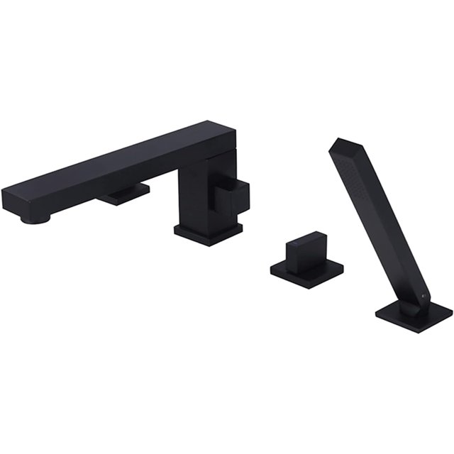 Black Bathtub Faucet, AllCopper FourPiece Cold and Hot Water Mixer