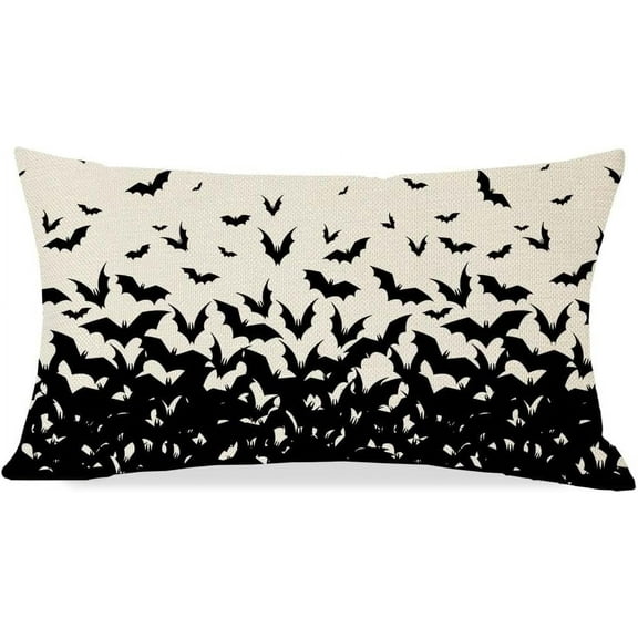 Black Bats Halloween Pillow Covers 12x20 Happy Halloween Lumbar Pillow Decorative Throw Pillow Case Fall Throw Pillow Decorations Couch Cushion Covers Outdoor Decor