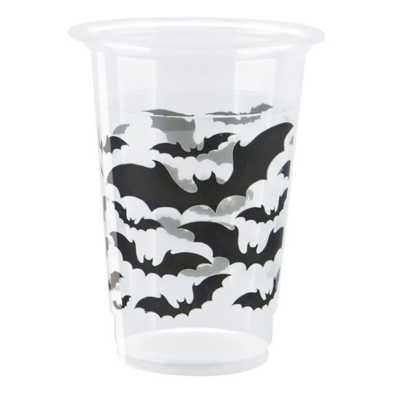 Black Bats Halloween Plastic 16 oz Cups, 8 Count